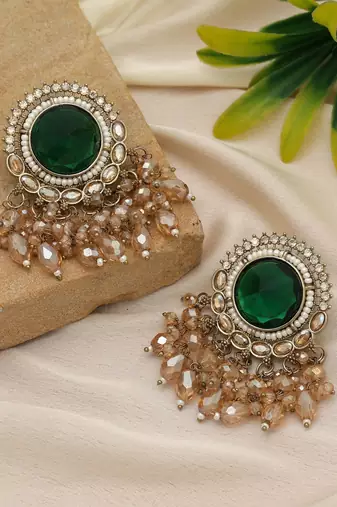 Green color kundan earrings