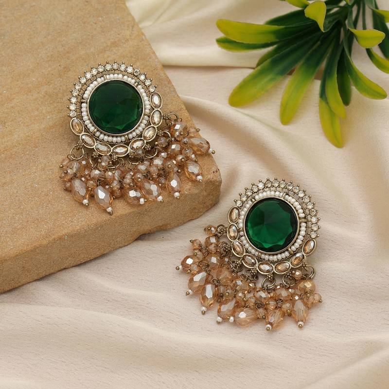 Green color kundan earrings
