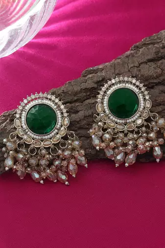 Green color kundan earrings