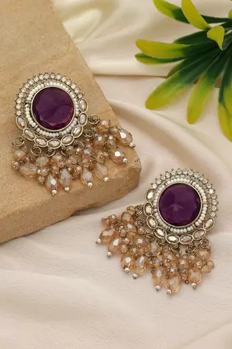 Purple color kundan earrings