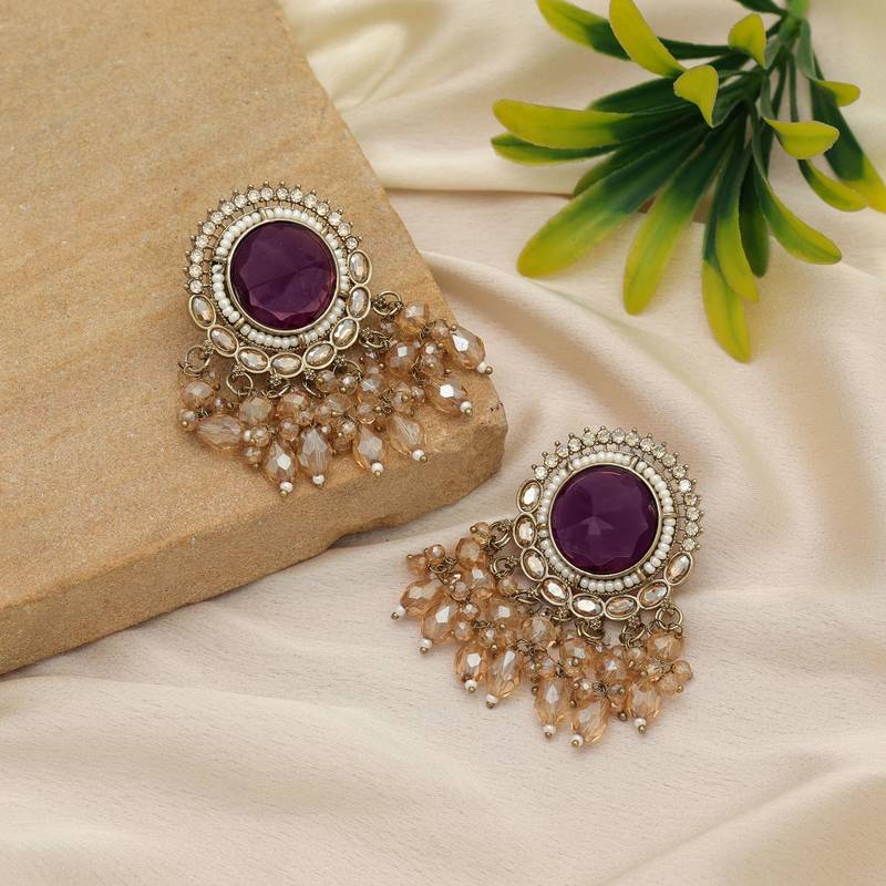 Purple color kundan earrings