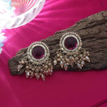 Purple color kundan earrings 2