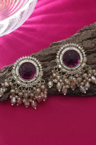 Purple color kundan earrings