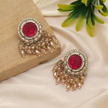 Rani color kundan earrings 1