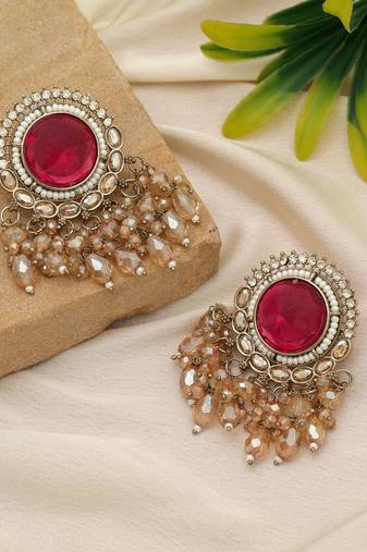 Rani color kundan earrings