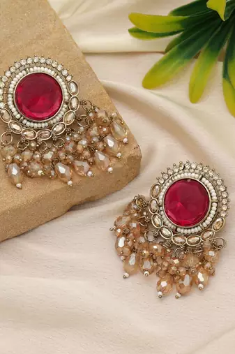 Rani color kundan earrings