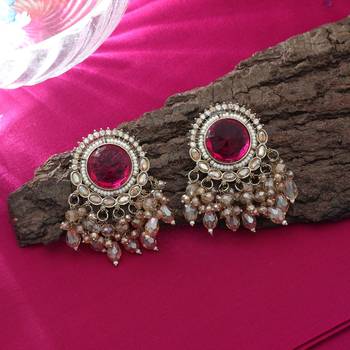 Rani color kundan earrings 2
