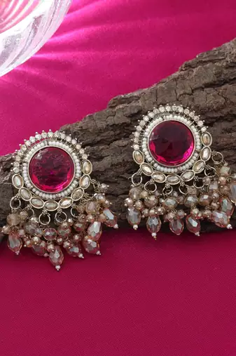 Rani color kundan earrings