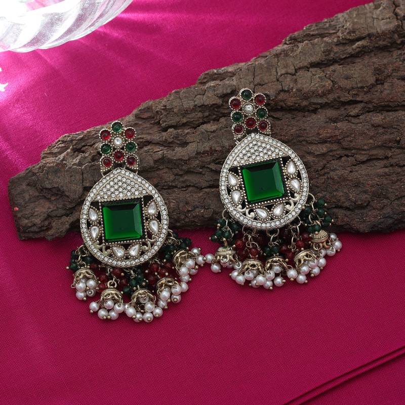 Maroon & green color kundan earrings