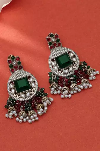 Maroon & green color kundan earrings