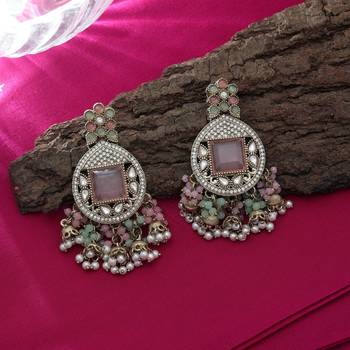 Pink & pista green color kundan earrings 1