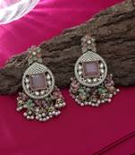 Pink & pista green color kundan earrings