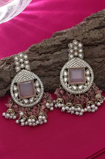 Light pink color kundan earrings