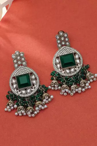Green color kundan earrings