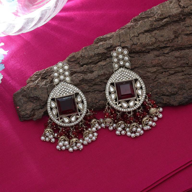 Maroon color kundan earrings