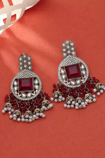 Maroon color kundan earrings