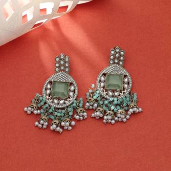 Pista green color kundan earrings 2