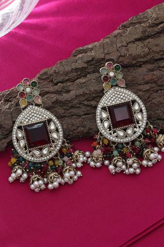 Multi color kundan earrings