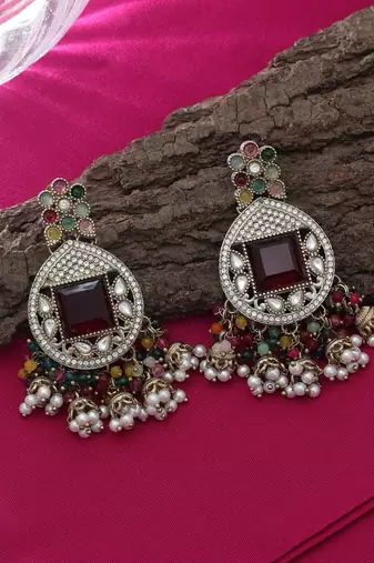 Multi color kundan earrings