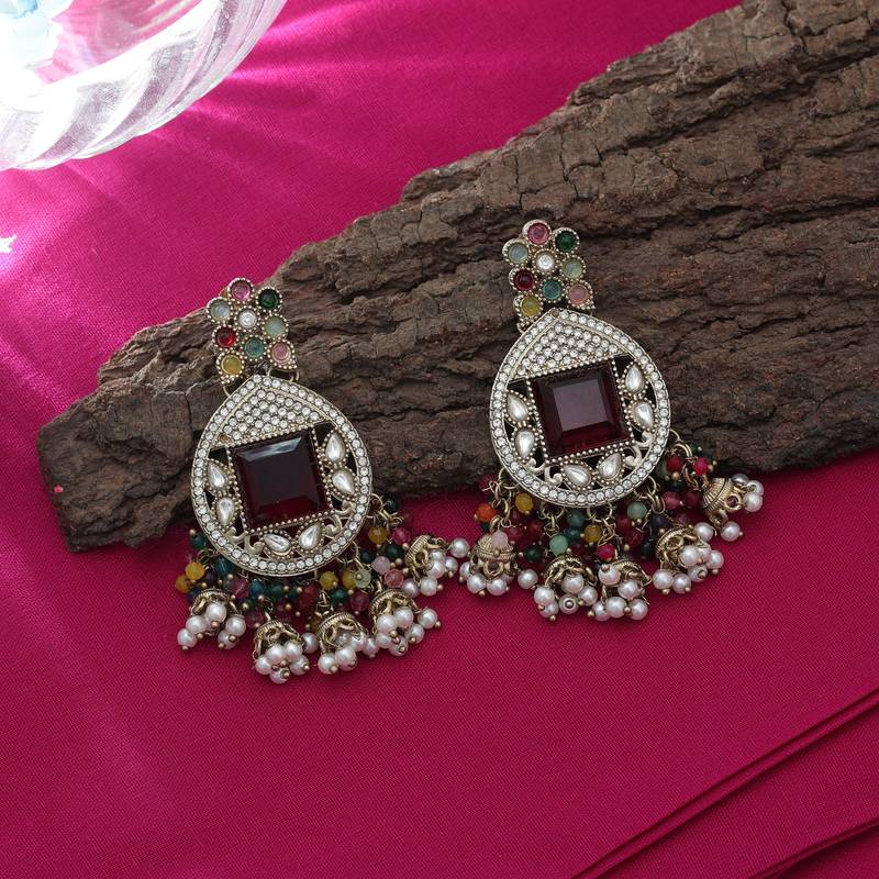 Multi color kundan earrings