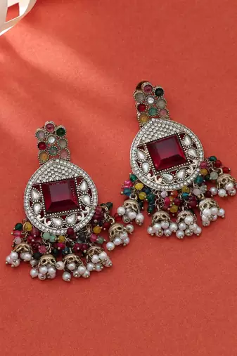 Multi color kundan earrings