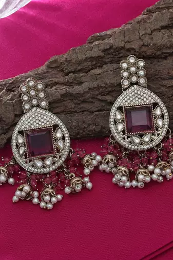 Purple color kundan earrings