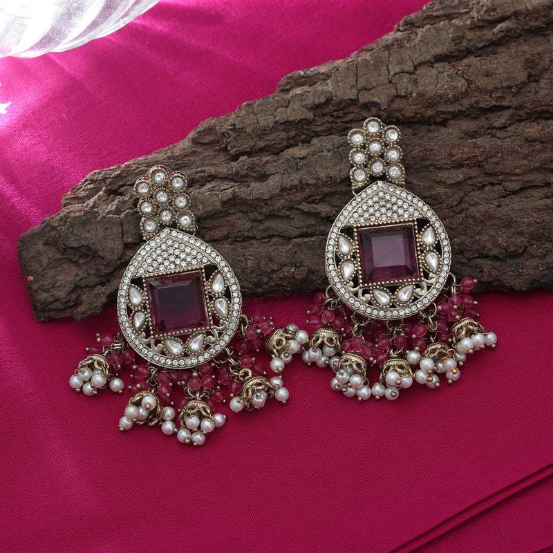 Purple color kundan earrings