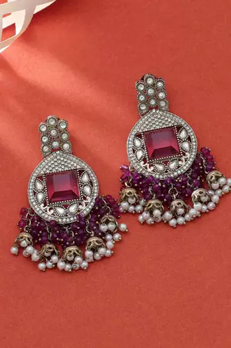 Purple color kundan earrings