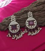 Magenta color kundan earrings