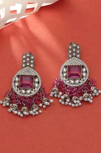 Magenta color kundan earrings