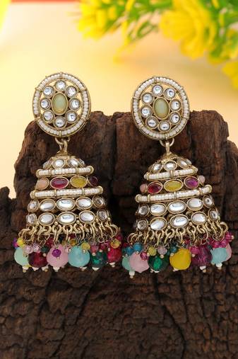 Multi color kundan earrings
