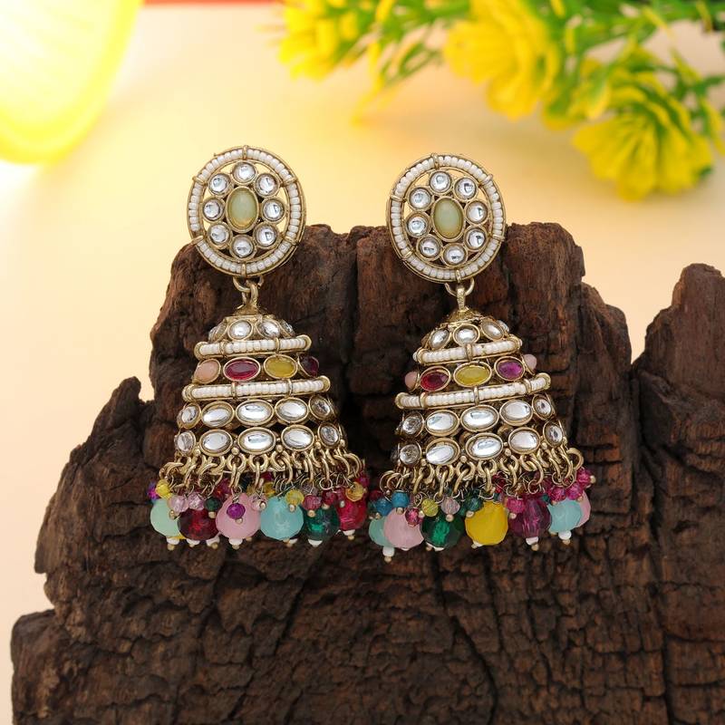 Multi color kundan earrings