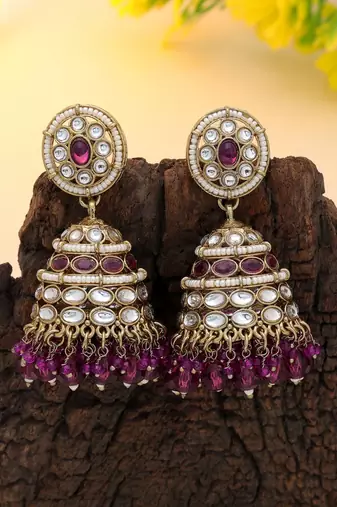 Purple color kundan earrings