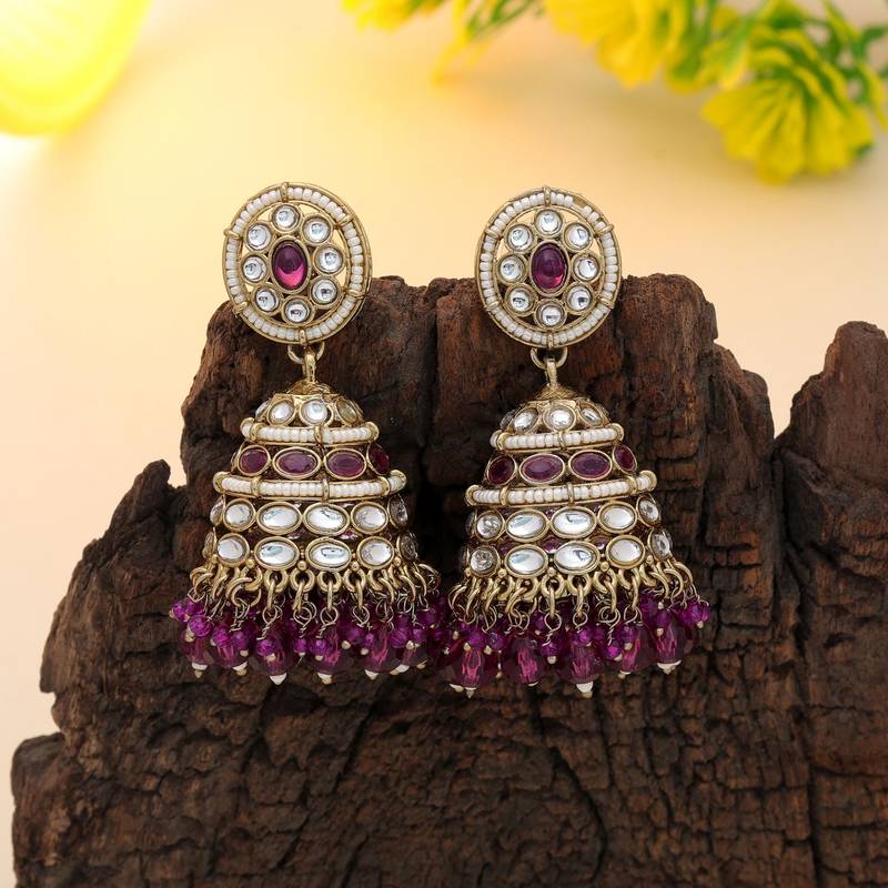 Purple color kundan earrings