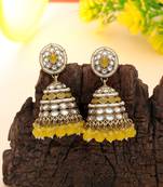 Yellow color kundan earrings