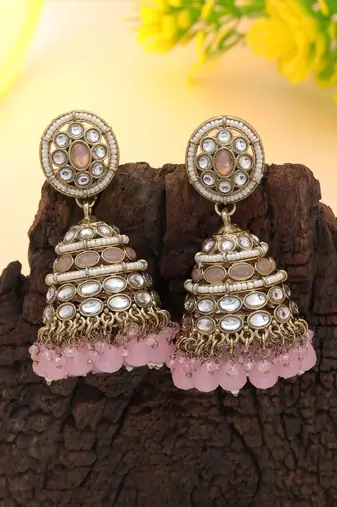 Light pink color kundan earrings