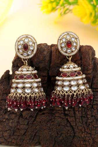 Maroon color kundan earrings