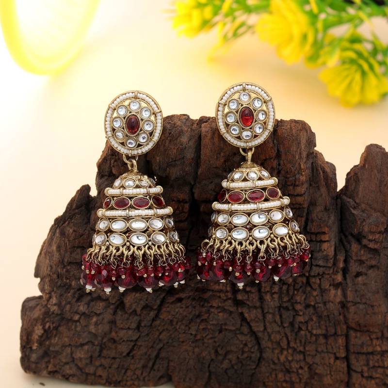 Maroon color kundan earrings