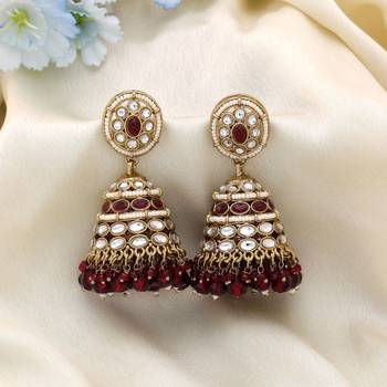 Maroon color kundan earrings 2