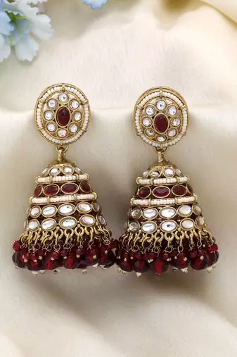 Maroon color kundan earrings