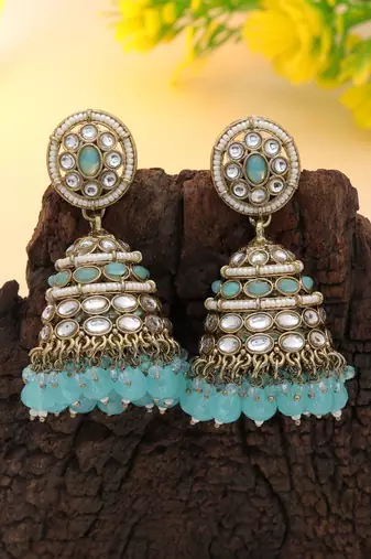 Firozi color kundan earrings