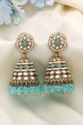 Firozi color kundan earrings