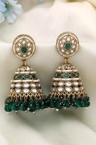 Green color kundan earrings