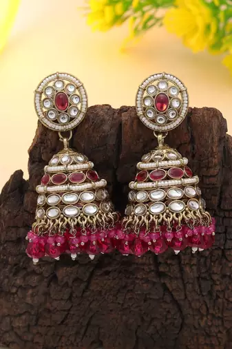 Rani color kundan earrings