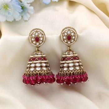 Rani color kundan earrings 2