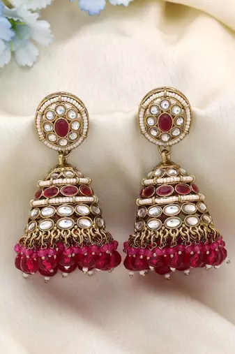 Rani color kundan earrings