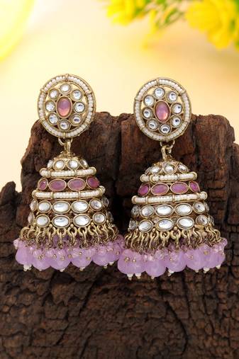 Light purple color kundan earrings