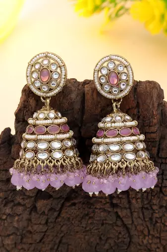 Light purple color kundan earrings
