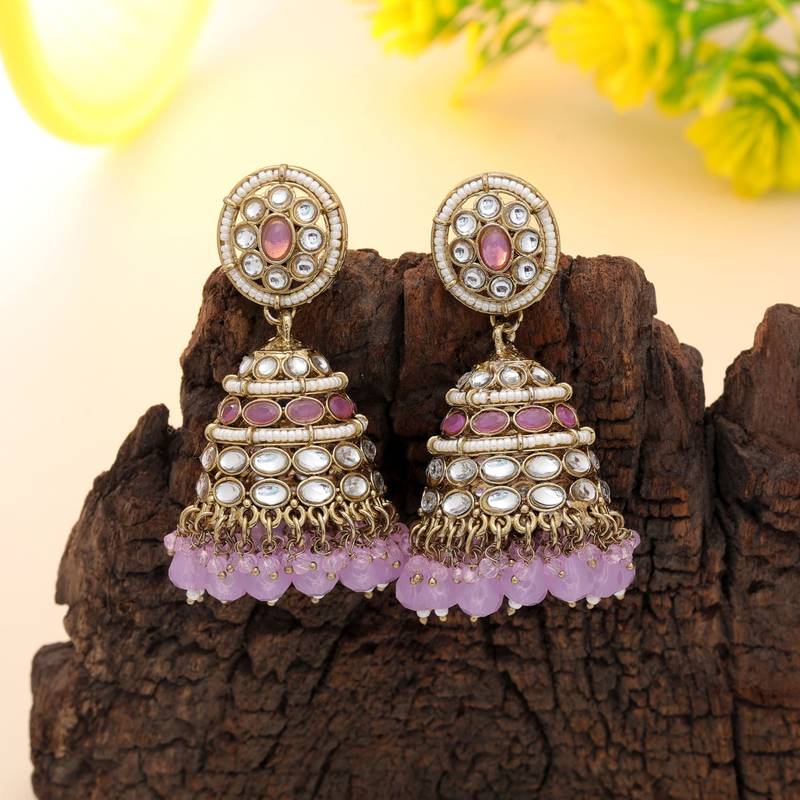 Light purple color kundan earrings