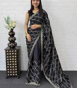 Black Color  Embroidery Work Silk Saree